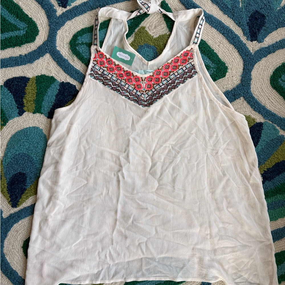 Maurices Cream and Pink Embroidered Tank Top